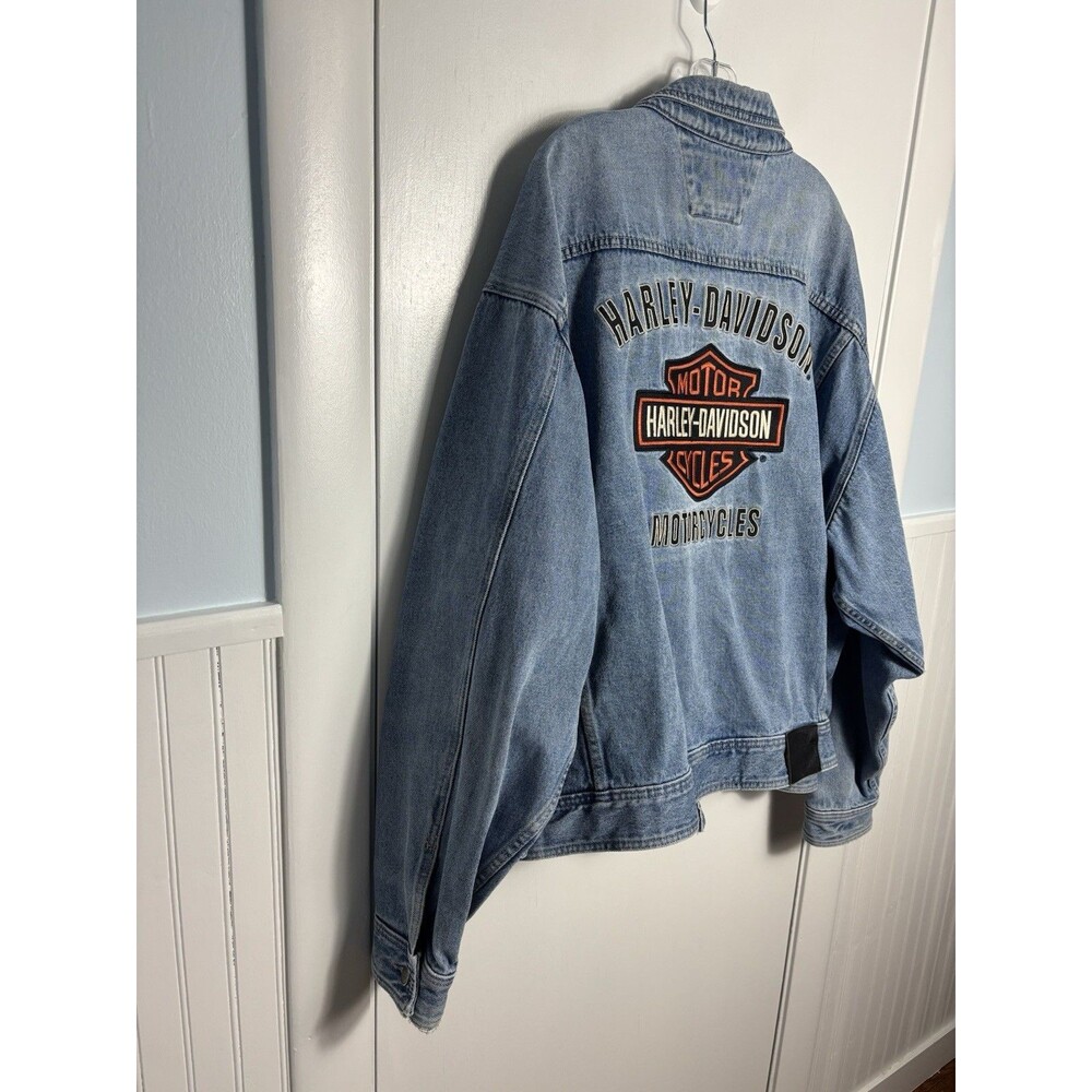 Vintage Harley Davidson Motorcycle Denim Jean Biker Jacket Men's 5XL Logo Patch - Picture 9 of 15